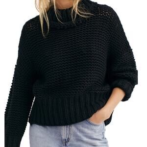 Free People My Only Sunshine Black Open Chunky Knit Sweater Small